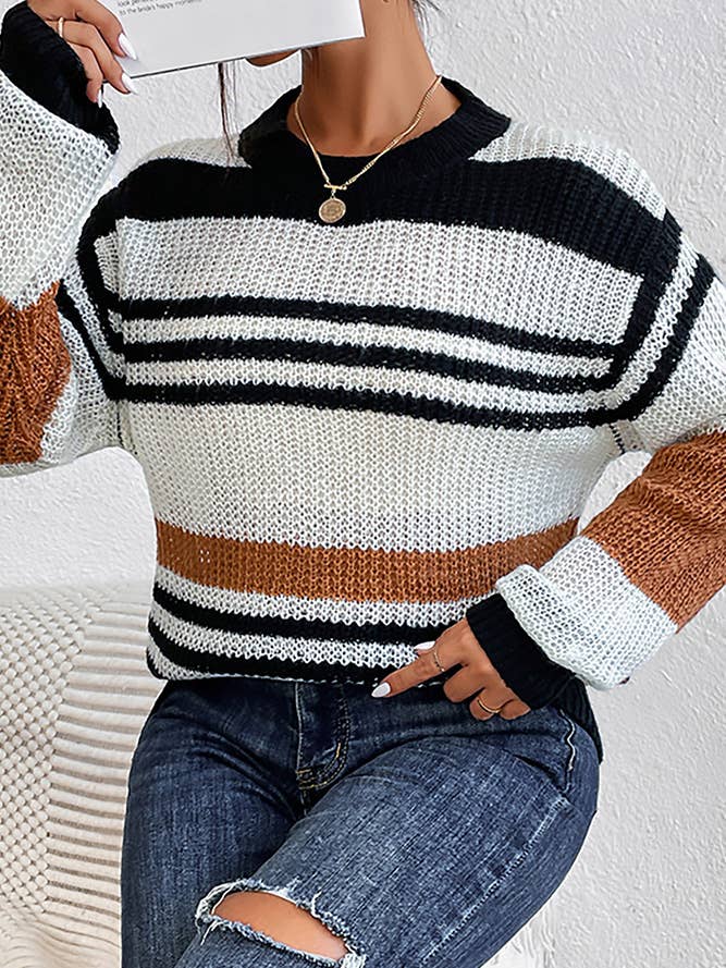Multicolor Striped Knit Pullover Sweater OYM066