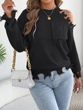 Off-Shoulder Ripped Fringe Pullover Sweater