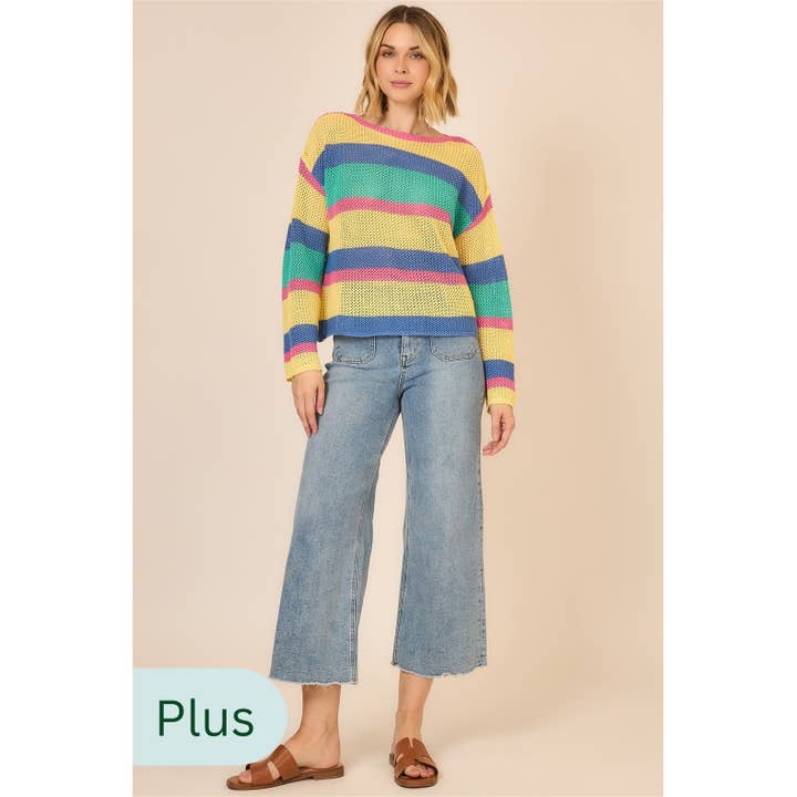 Open Knit Multi Color Pullover Sweater