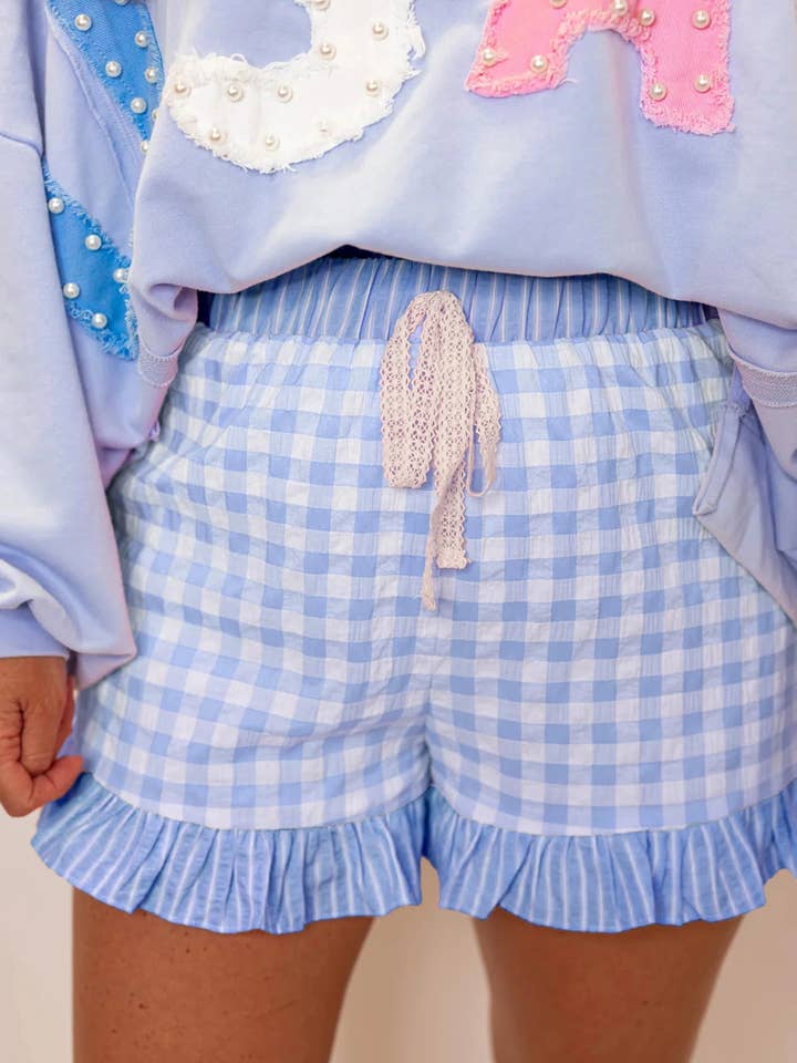 Pink Gingham Print Ruffled Shorts