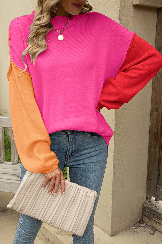 Colorblock Patckwork Knit Pullover Sweater JYYS028