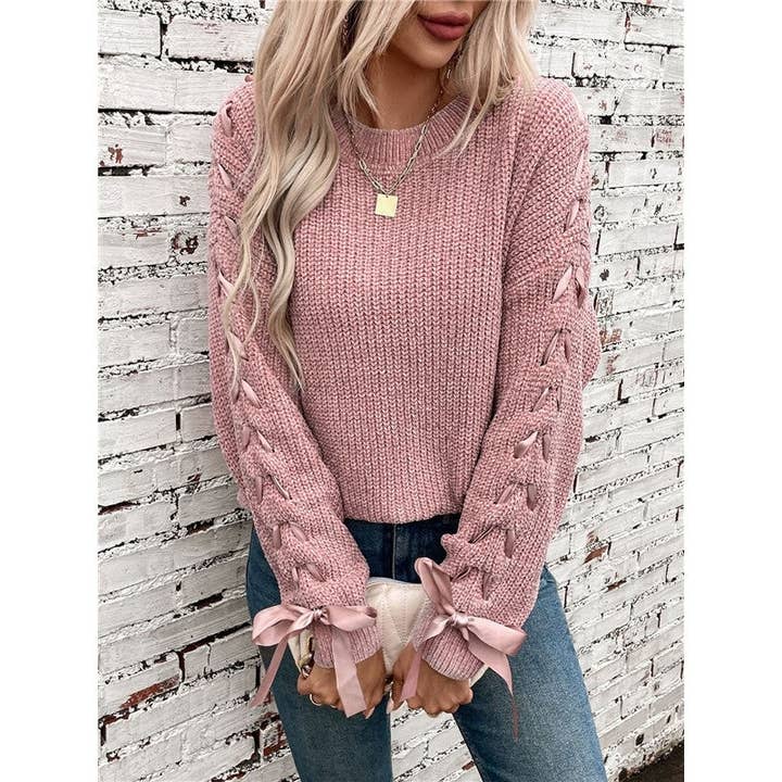 Bow Tie Knit Sweater Womens Pullover