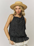 Dainty Plaid Tie-Shoulder Blouse - LET4300