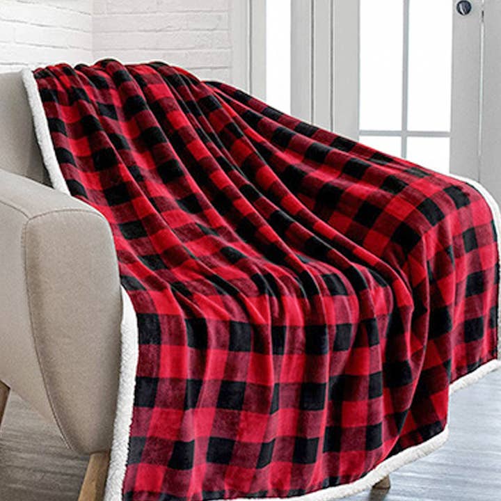 Classic Plaid Checker Fluffy Fleece Sofa Throw Blanket