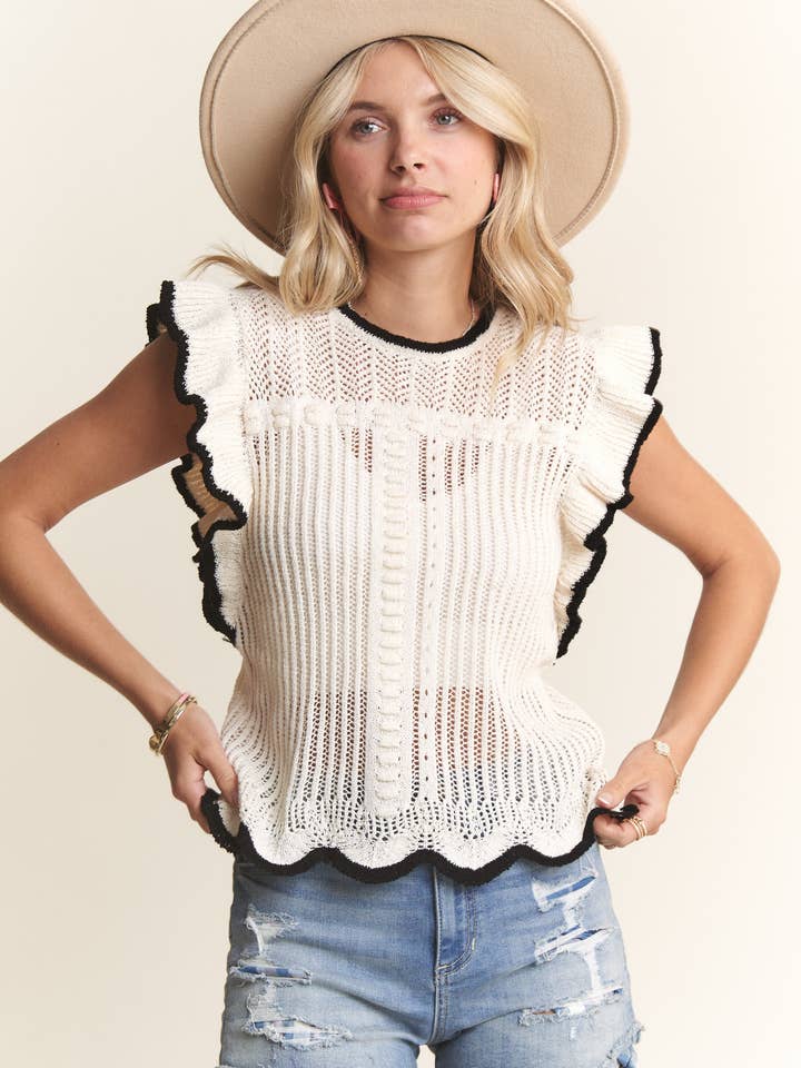 Ruffled Crochet Blouse- LESW3731