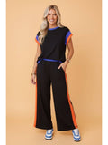 PRETTY BASH Colorblock Top & Wide Leg Pants Set