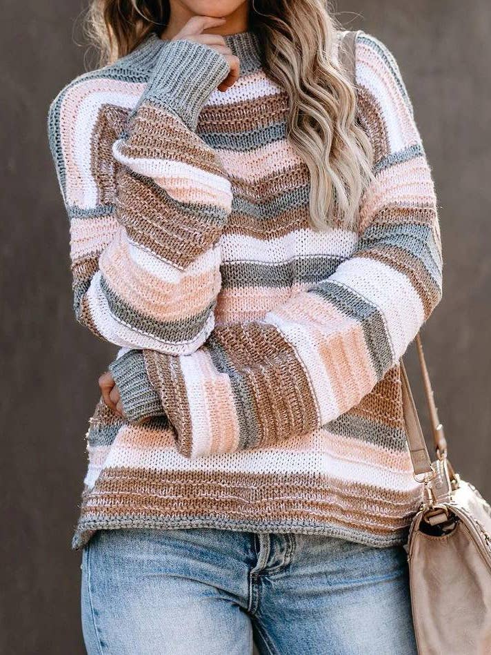 Paneled Striped Crewneck Knit
