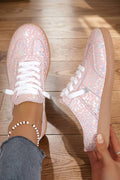 Shiny Leopard Print Lace Up Slip On Shoes
