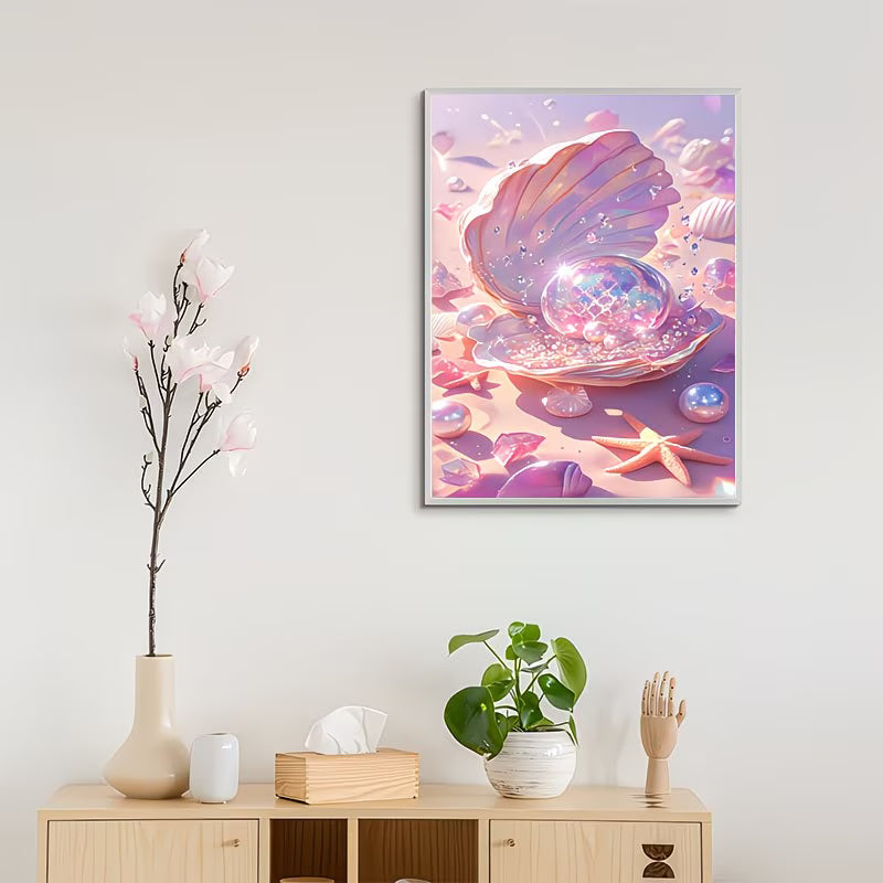 1pc, 5D Dream Shell Pearl Diamond Painting for Living Room And Bedroom Decoration, Handmade Dot Drill Diamond Art, Unframed