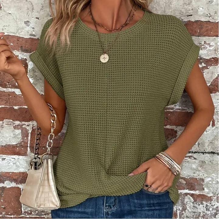 Solid Color Round Neck Twist Short Sleeve T-Shirt