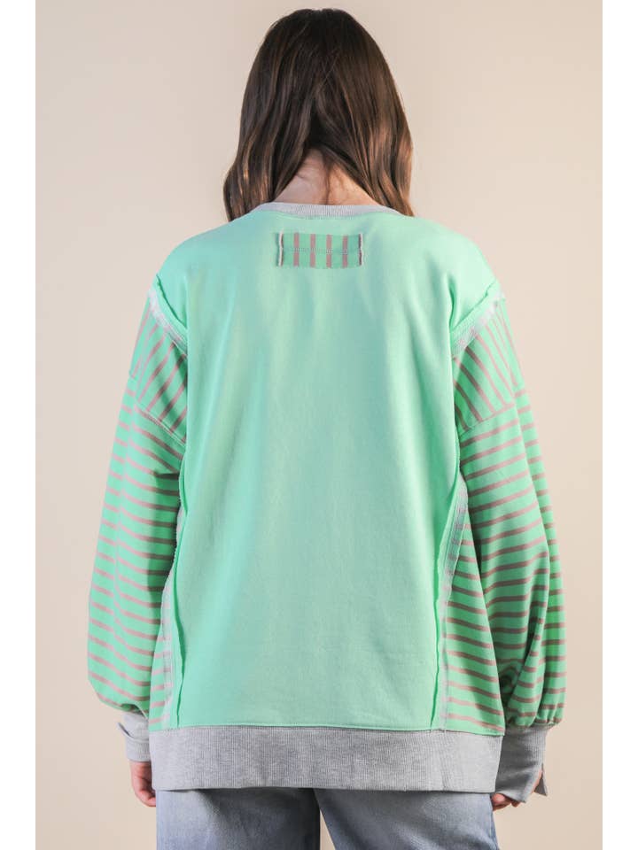 NT12221-Oversized Striped Casual Knit Top