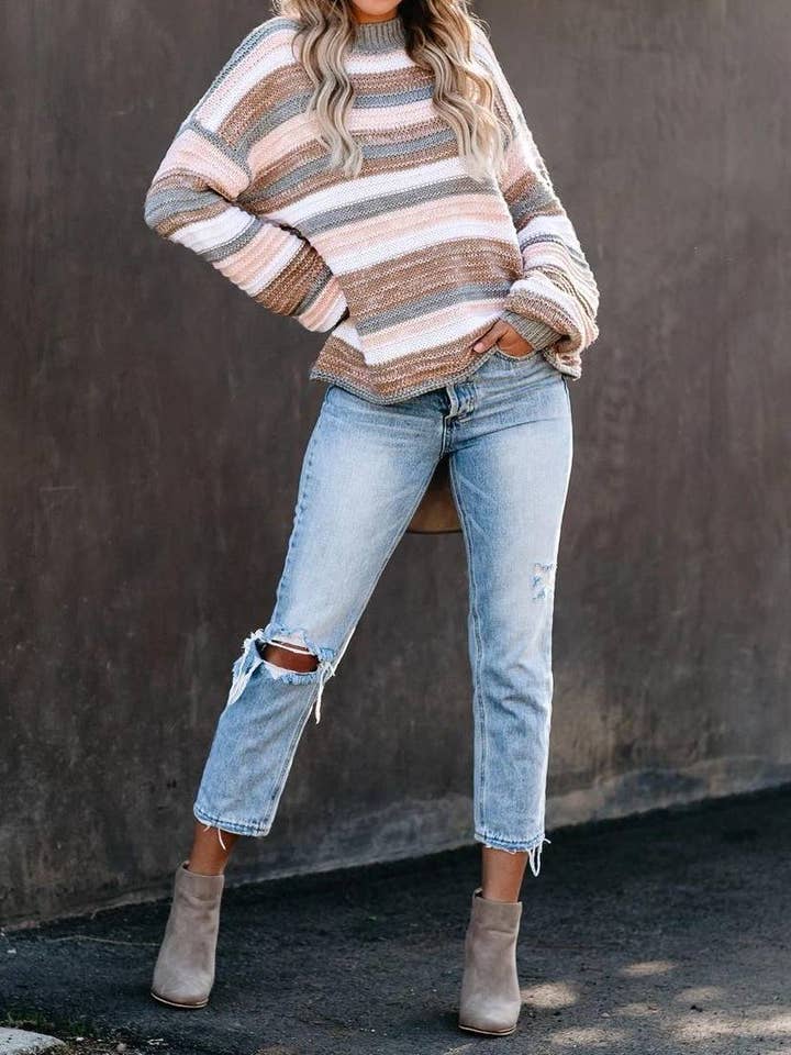 Paneled Striped Crewneck Knit