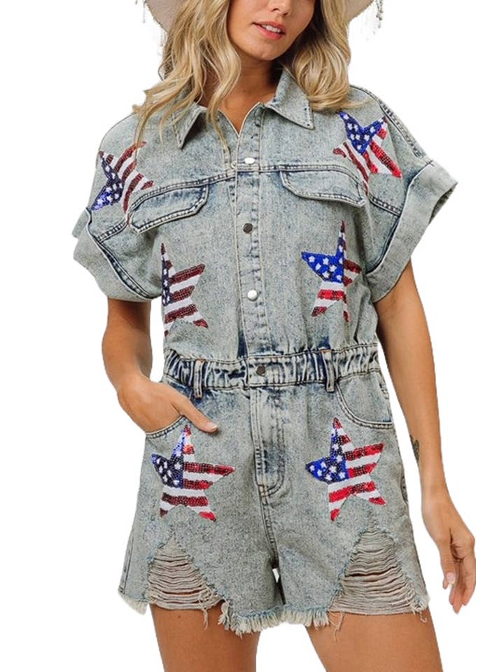 American Flag Washed Romper
