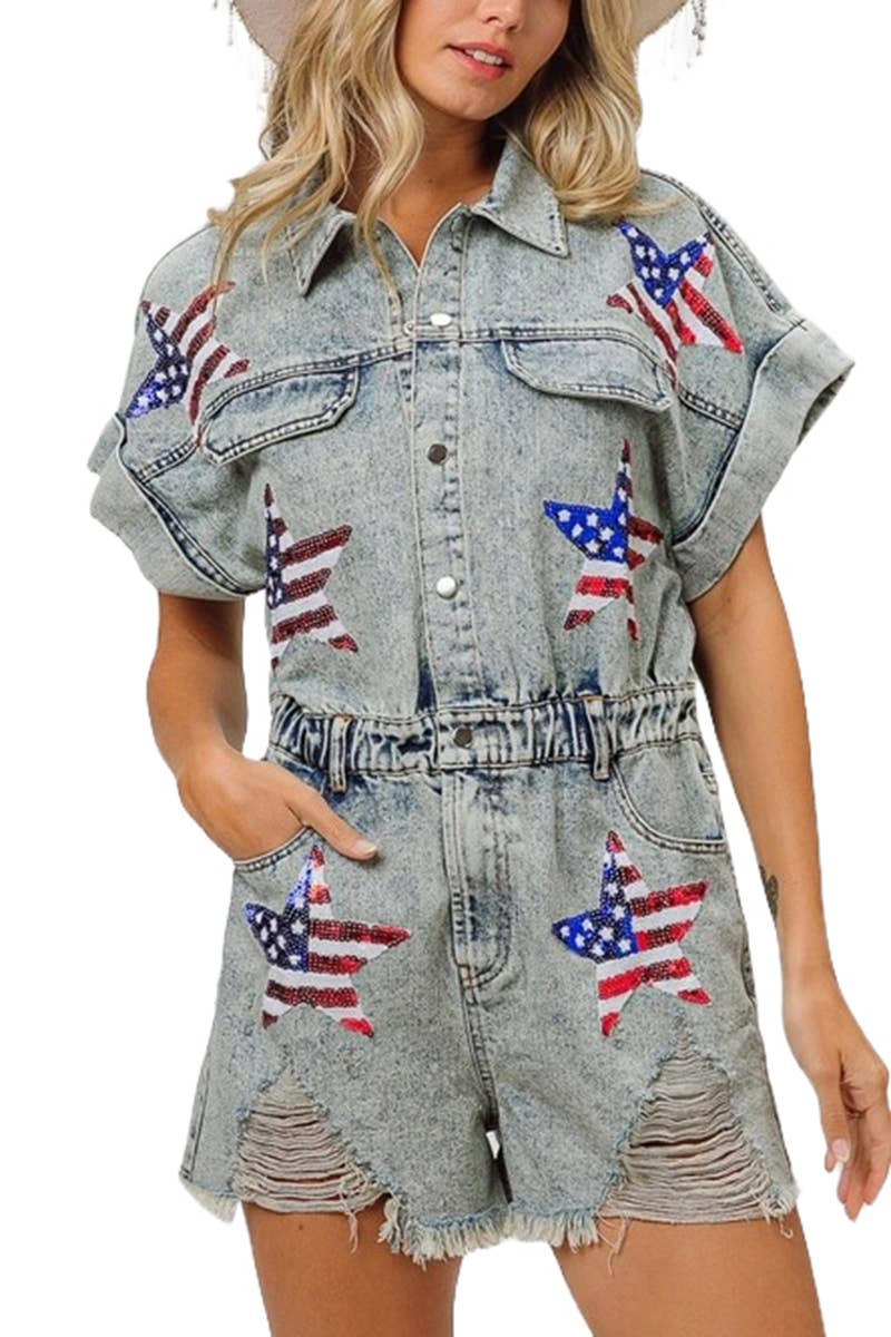 American Flag Washed Romper
