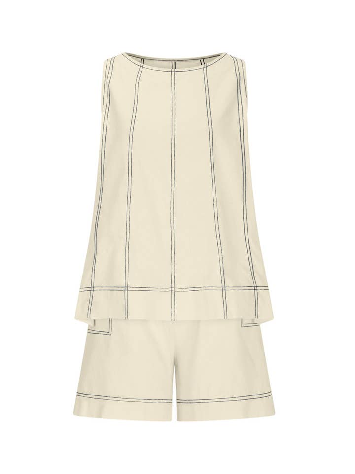 Casual Summer Contrast Stitch Tank Top and Shorts Set