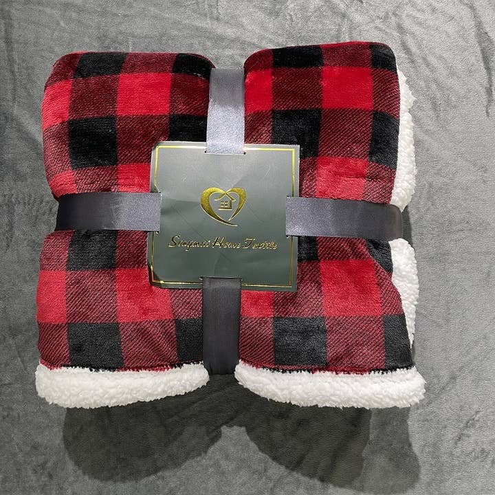 Classic Plaid Checker Fluffy Fleece Sofa Throw Blanket