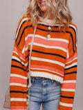 Orange Stripe Drop Shoulder Cropped Pullover Sweater