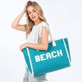 Bold Beach Letter Embroidered Fringe Tote Bag