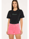 High Rise Neon Pink Denim Shorts