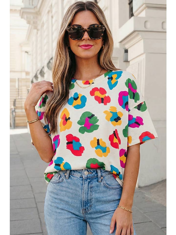 Leopard Drop Shoulder Oversize Tee | S-Xl