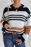 Multicolor Striped Knit Pullover Sweater OYM066