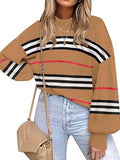 Retro Cozy Multi Striped Lantern Sleeves Knit Sweater