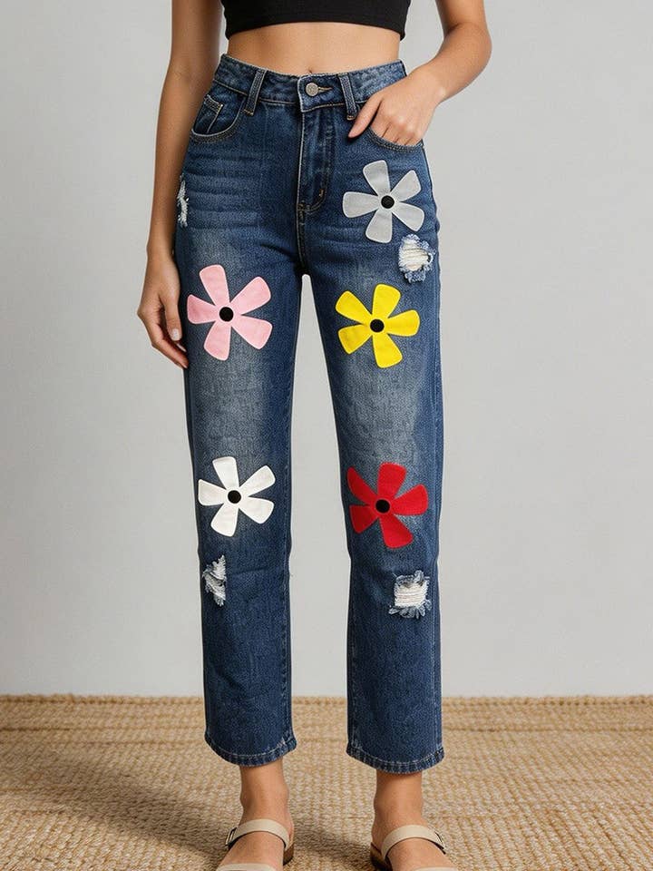 Floral Distressed Casual Pants