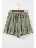Textured Tie Waist Ruffle Hem Shorts