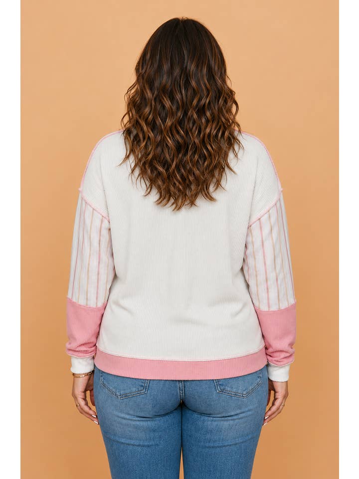 PRETTY BASH Plus Size Plaid Stripe Patch Long Sleeve Top
