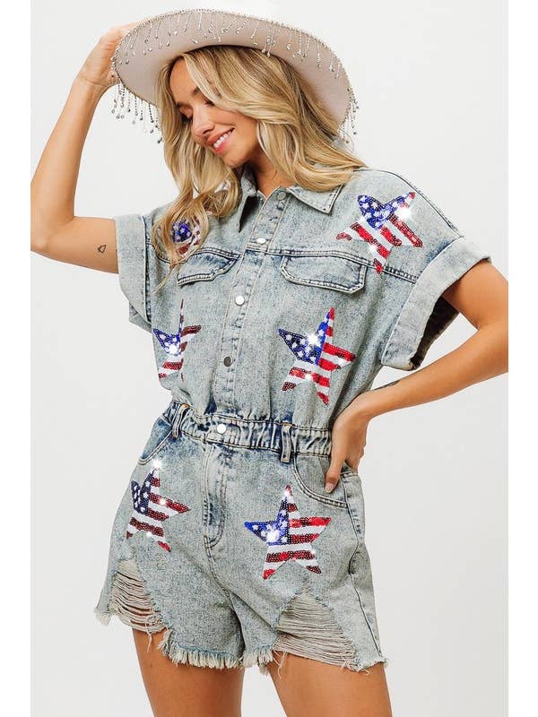 American Flag Washed Romper