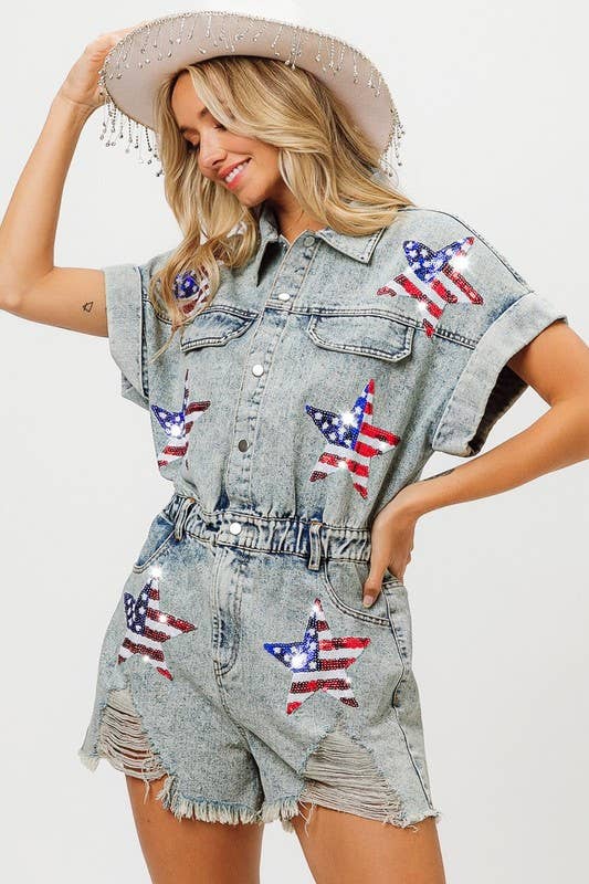 American Flag Washed Romper
