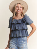 Washed Ruffle Blouse Smocking Back- LET3697