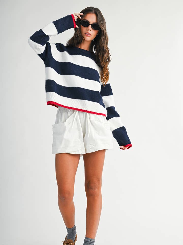 3457IK Coastal Stripe Crewneck Sweater