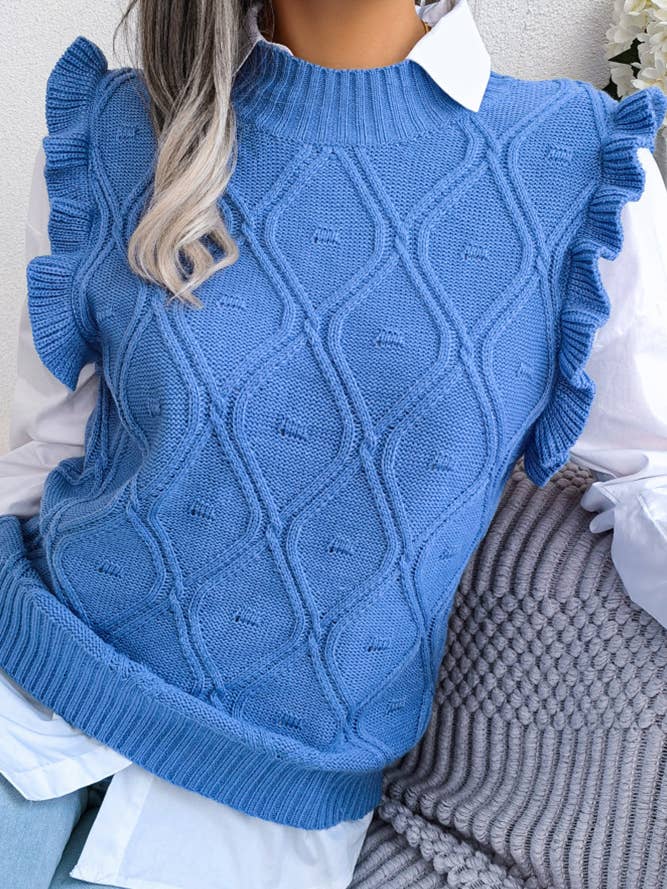 Geometric Knit Ruffles Vest Sweater BJS018