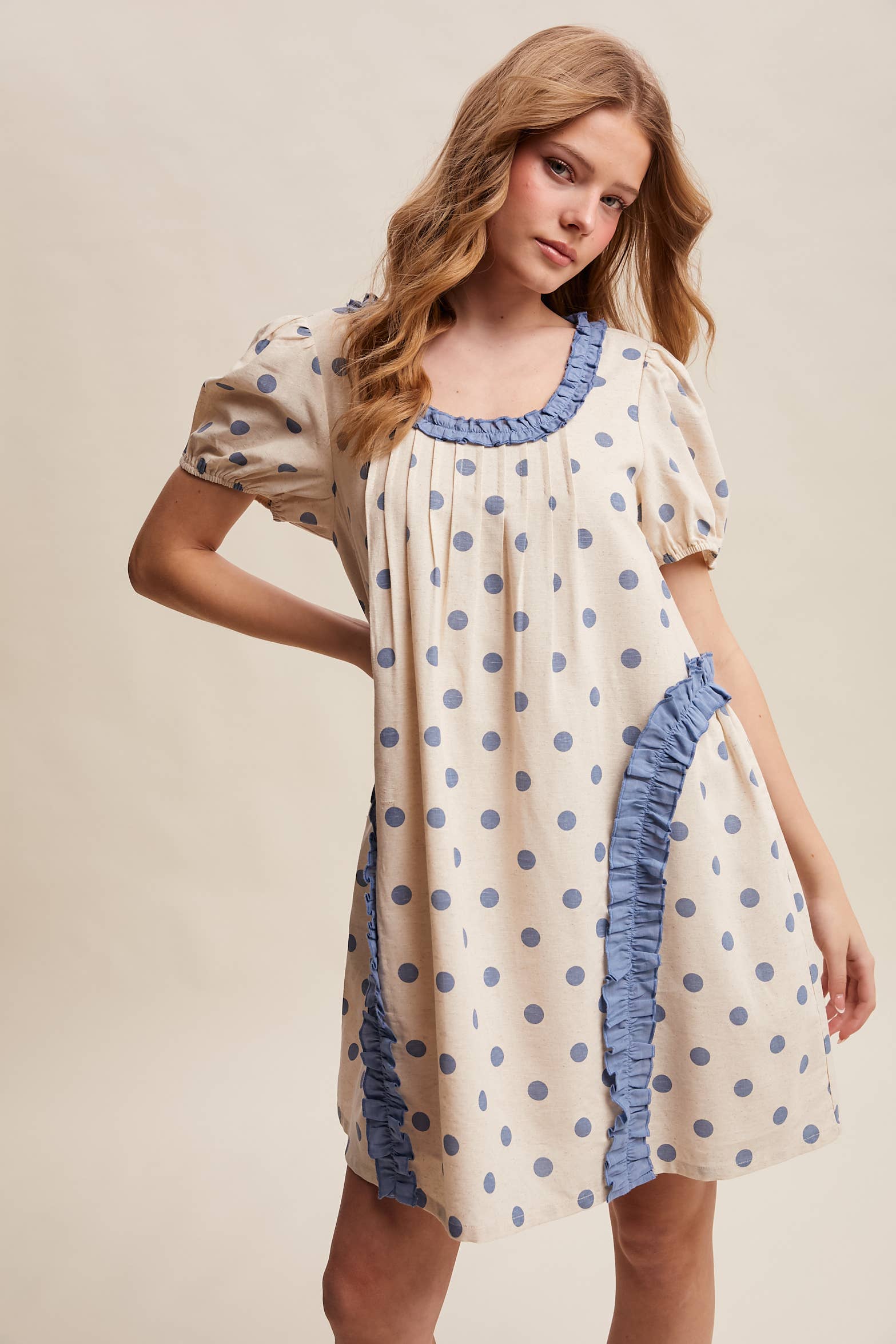 Polka Dot Ruffle Mini Dress LD1608