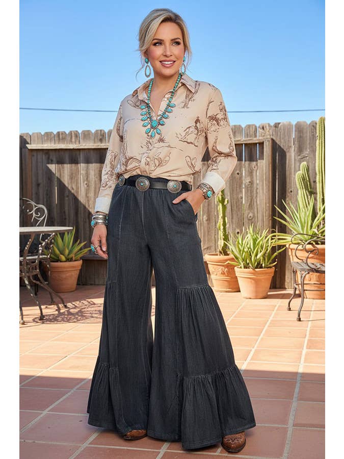 Western Denim Jeans Wide Leg Women's Boutique Pant XCH17096