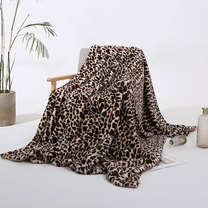 Leopard Fluffy Faux Fur Shaggy Soft Sofa Throw Blanket