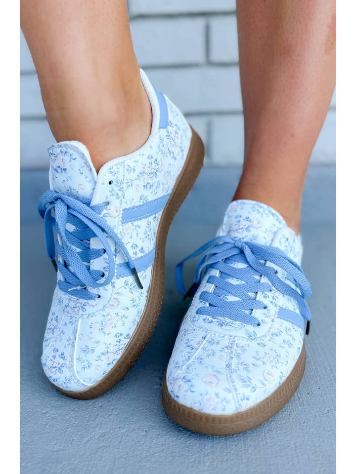 Ldc Floral Print Lace-Up Pu Leather Flat Shoes