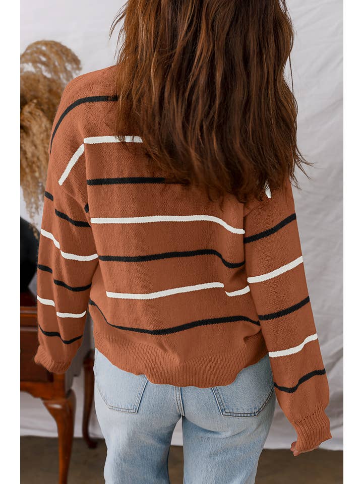 Striped Round Neck Drop Shoulder Sweater | S-Xl