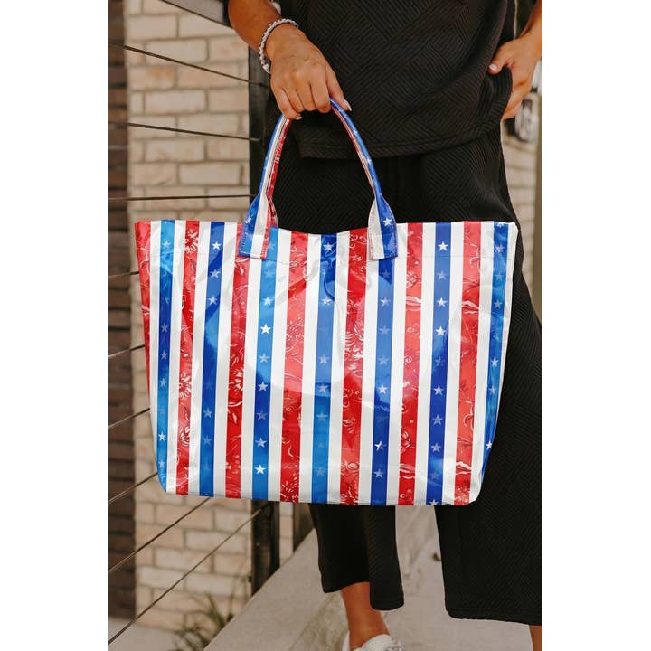 Las Polka Dot USA Flag Cowboy Graphic Vinyl Glossy Tote Bag