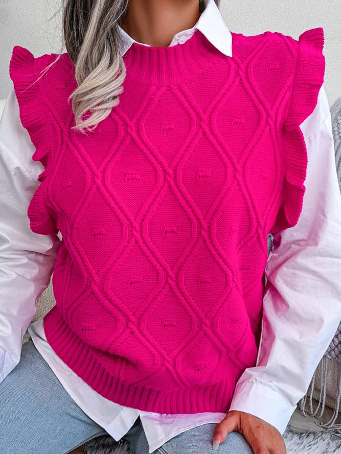 Geometric Knit Ruffles Vest Sweater BJS018