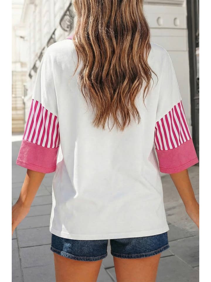 Stripe Colorblock Patchwork Collar T Shirt | S-Xl
