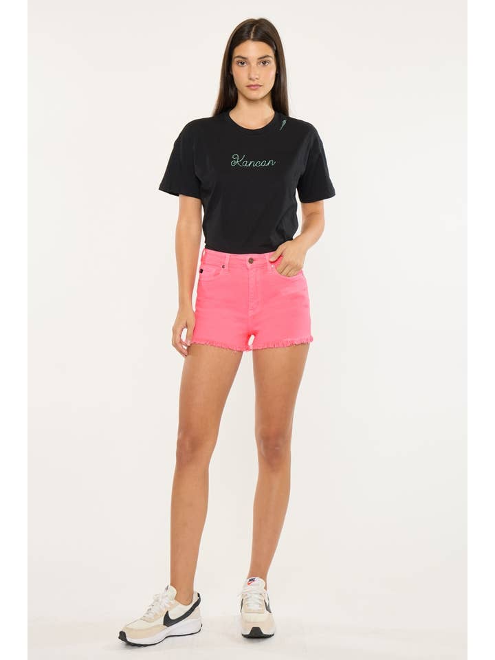 High Rise Neon Pink Denim Shorts
