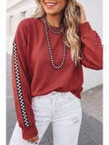 Plaid Print Sold Round Neck Ribbed Cuff Sweatshirt | S-Xl
