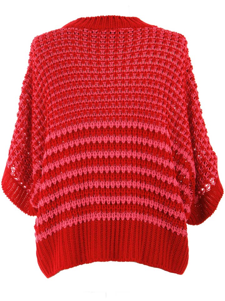 Stripe 3/4 Draped Sleeve Slouchy Sweater