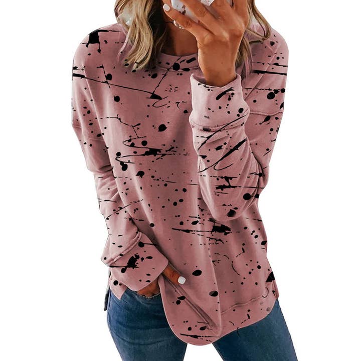 Color Block Print Long Sleeves Top KX088