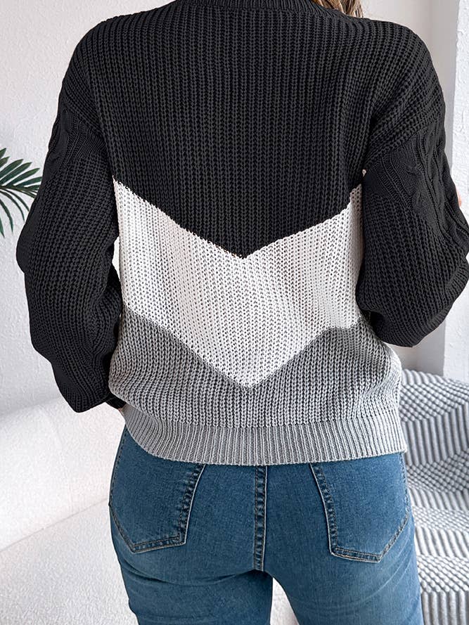 Colorblock Cable Knitting Sweater BJS179