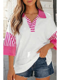 Stripe Colorblock Patchwork Collar T Shirt | S-Xl