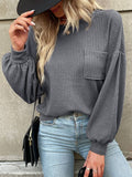 Waffle Knit Crisscross Straps Long Sleeve Blouse BFZY194