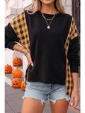 Plaid Pumpkin Face Back Halloween Pullover Top | S-Xl